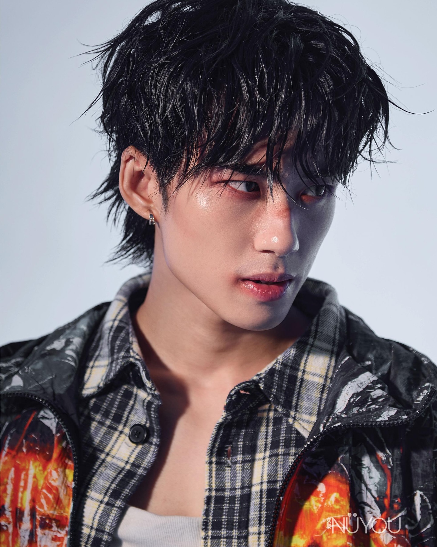 Close-up of YANG YAN in a patterned jacket